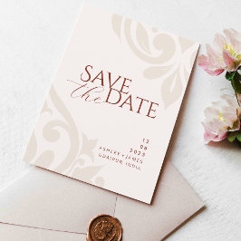 Damask Lush Sienna Photo Wedding Save the Date Aankondigingskaart
