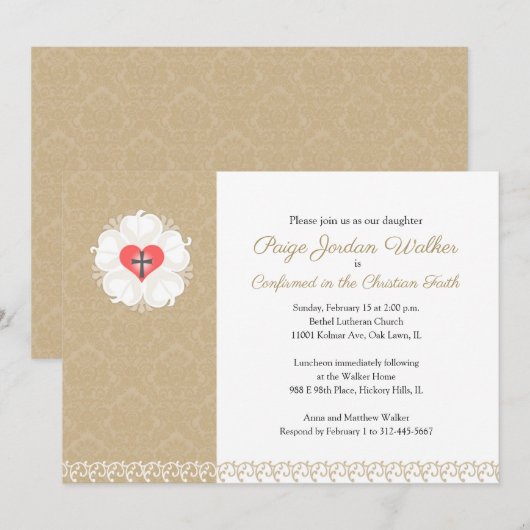 Damask Lutheran Cross Bevestiging Kaart (Voorkant / Achterkant)