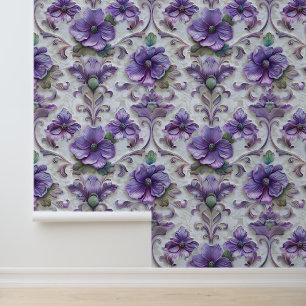 Damask luxe emboss textuur paarse altvioolbloesem behang