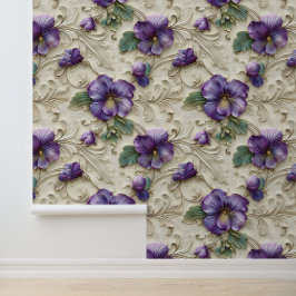 Damask luxe emboss textuur paarse altvioolbloesem behang
