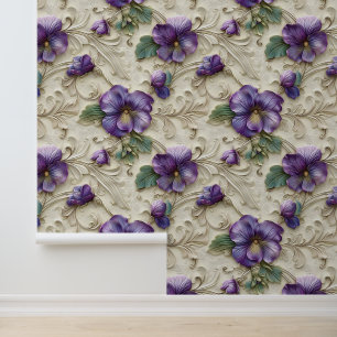 Damask luxe emboss textuur paarse altvioolbloesem behang