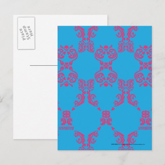 Damask Magenta-Aqua Briefkaart (Voorkant / Achterkant)