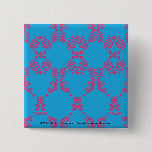 Damask Magenta-Aqua Vierkante Button 5,1 Cm (Voorkant)