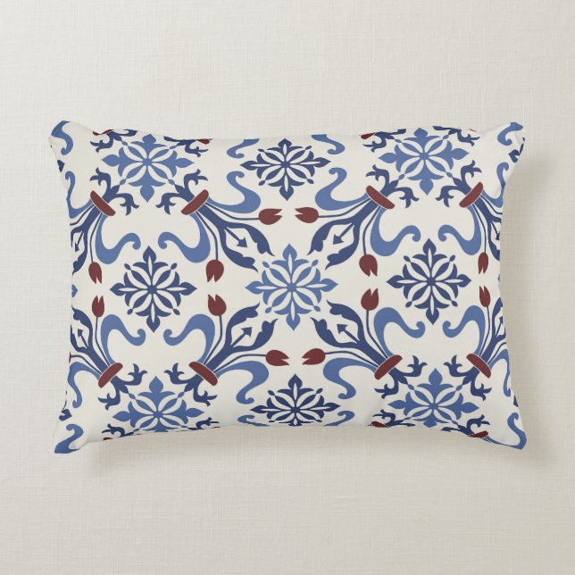 Damask Majolica Pottery Tegel Design Accent Kussen (Voorkant)