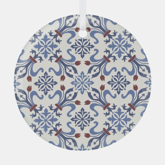 Damask Majolica Pottery Tegel Design Glas Ornament (Voorkant)