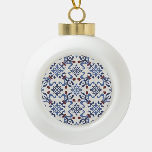 Damask Majolica Pottery Tegel Design Keramische Bal Ornament (Voorkant)