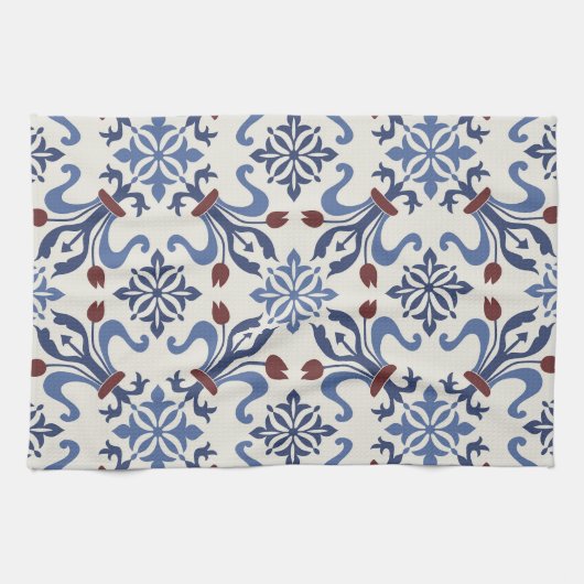 Damask Majolica Pottery Tegel Design Theedoek (Horizontaal)