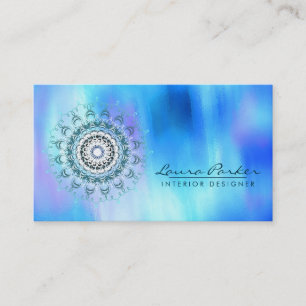 Damask Mandala Abstracte Waterverf Blue Visitekaartje