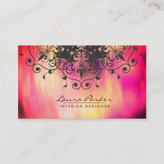 Damask Mandala Waterverf Artiest  Pink Visitekaartje (Voorkant)