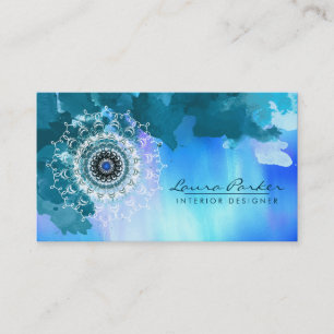 Damask Mandala Zee Abstracte Waterverf Blue Visitekaartje