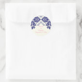 Damask marine blauw, roze, bruiloft Save the Date Ronde Sticker (Tas)
