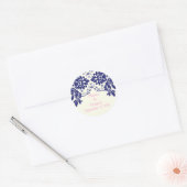 Damask marine blauw, roze, bruiloft Save the Date Ronde Sticker (Envelop)