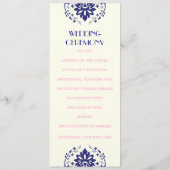 Damask marine blauw, roze huwelijksceremonie progr programmakaart (Achterkant)