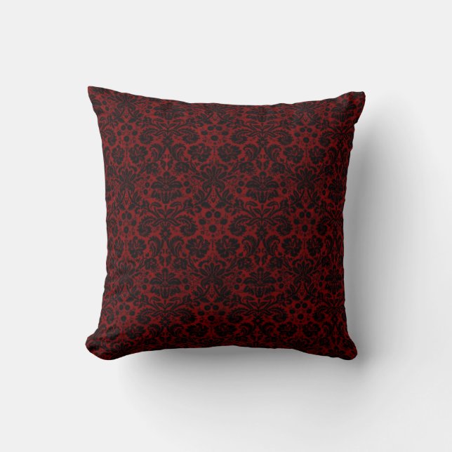 Damask Maroon Black Kussen (Voorkant)