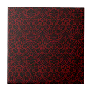 Damask Maroon Black Tegeltje