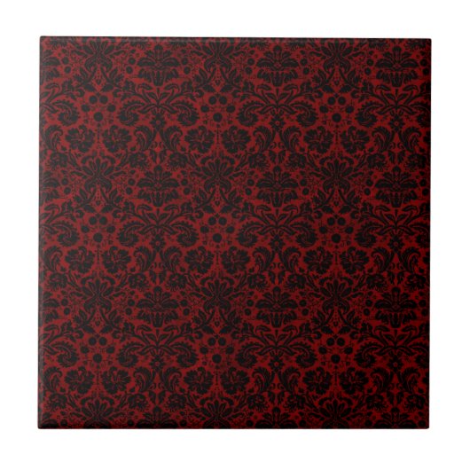 Damask Maroon Black Tegeltje (Voorkant)