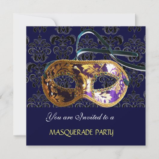 DAMASK MASKERADE FEEST  blauw Kaart (Voorkant)