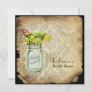 damask mason jar bruiloft vrijgezellenfeest kaart