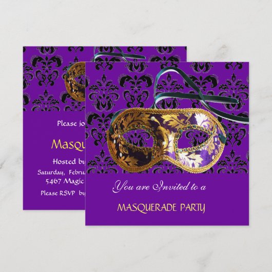 DAMASK MASQUERADE FEest paars blauw Kaart (Voorkant / Achterkant)