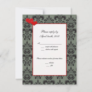 Damask Matching RSVP-kaarten Red Trim en Hearts RSVP Kaartje