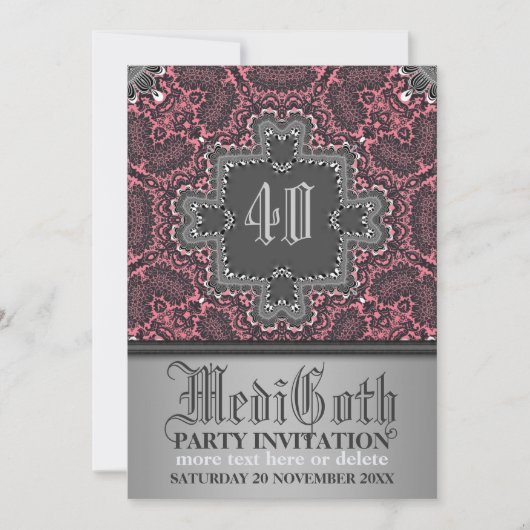 Damask Medieval Gothic Theme Party Invitation Kaart (Voorkant)