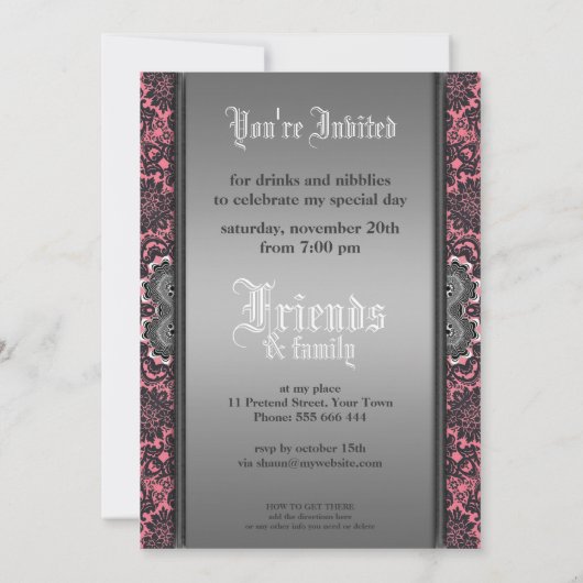 Damask Medieval Gothic Theme Party Invitation Kaart (Achterkant)