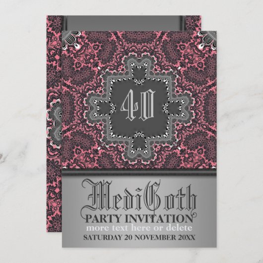 Damask Medieval Gothic Theme Party Invitation Kaart (Voorkant / Achterkant)