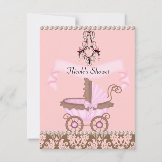 DAMASK MEISJE BABY SHOWER UITNODIGINGEN (Voorkant)