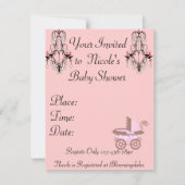 DAMASK MEISJE BABY SHOWER UITNODIGINGEN (Achterkant)