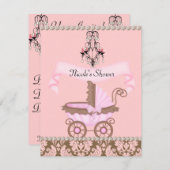 DAMASK MEISJE BABY SHOWER UITNODIGINGEN (Voorkant / Achterkant)