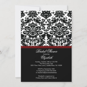 Damask Merlot Wine Red Bridal Shower Invitation Kaart