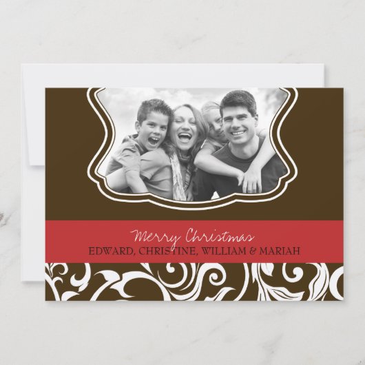 Damask Merry kerstfamilie Foto Holiday Kaart (Voorkant)