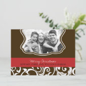 Damask Merry kerstfamilie Foto Holiday Kaart (Staand voorkant)