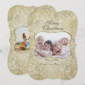 Damask Merry KerstGold Lijst Your Photo Feestdagenkaart (Voorkant / Achterkant)