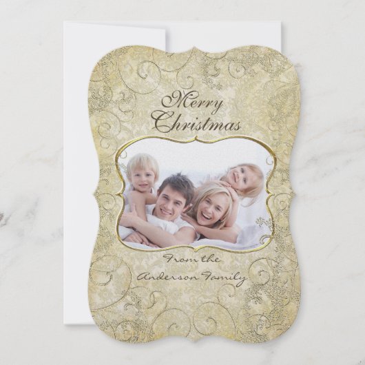 Damask Merry KerstGold Lijst Your Photo Feestdagenkaart (Voorkant)