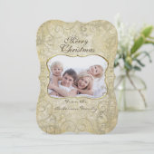 Damask Merry KerstGold Lijst Your Photo Feestdagenkaart (Staand voorkant)