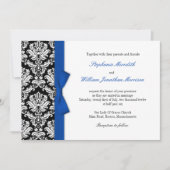 Damask met Blue Bow Wedding Invitation Kaart (Voorkant)
