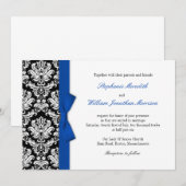 Damask met Blue Bow Wedding Invitation Kaart (Voorkant / Achterkant)