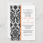 Damask met Coral Roos accent Wedding Invitation Kaart (Voorkant)