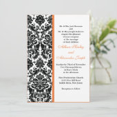 Damask met Coral Roos accent Wedding Invitation Kaart (Staand voorkant)