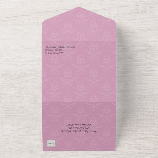Damask met Dragonfly Quinceañera All In One Uitnodiging (Buitenkant)
