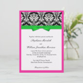Damask met Green and Pink Wedding Invitation Kaart (Staand voorkant)