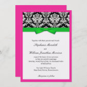 Damask met Green and Pink Wedding Invitation Kaart (Voorkant / Achterkant)