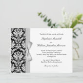 Damask met Grey Silver Bow Weddenschap Kaart (Staand voorkant)