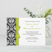 Damask met Limoen Bow Wedding Invitation Kaart (Staand voorkant)