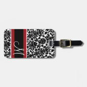  Damask met Monogram Red Black White Bagagelabel (Voorkant horizontaal)