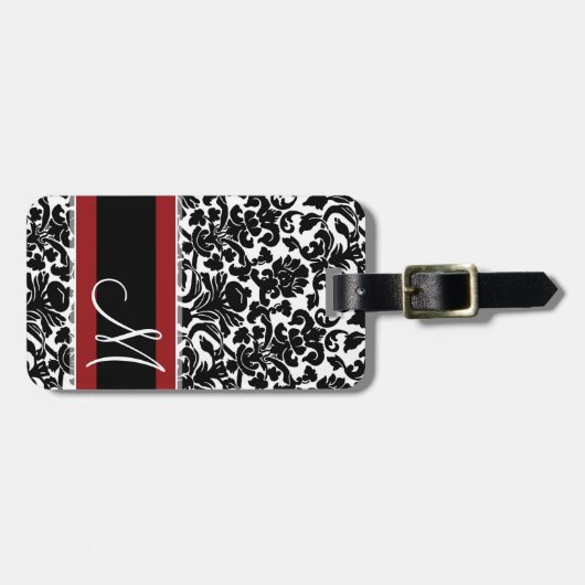  Damask met Monogram Red Black White Bagagelabel (Voorkant horizontaal)