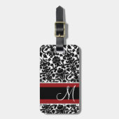  Damask met Monogram Red Black White Bagagelabel (Voorkant verticaal)