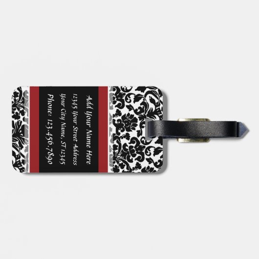 Damask met Monogram Red Black White Bagagelabel (Achterkant horizontaal)