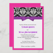Damask met Paarse boog en roze bruiloft uitnodigin Kaart (Voorkant / Achterkant)